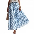 thumbnail image 5 of Women's A-Line Plaid Maxi Skirt Elastic High-Waisted Pleated Skirt Casual Flowy Chiffon Long Skirt for Summer Beach/Party/Vacation, 5 of 8