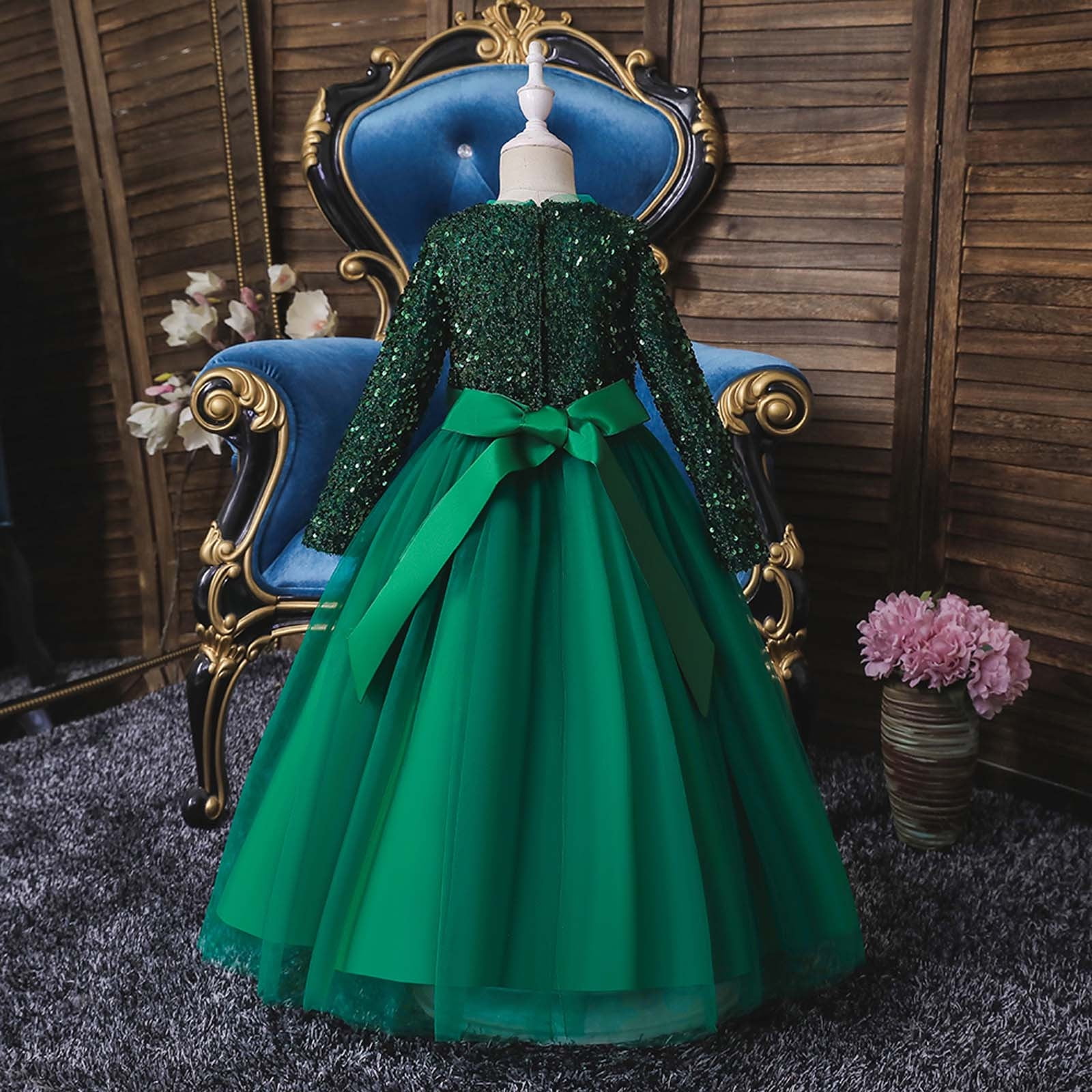 Odeerbi Children Dress Girl 2025 Long Sleeve Girl Princess Dress Long Sequin Dress Dress