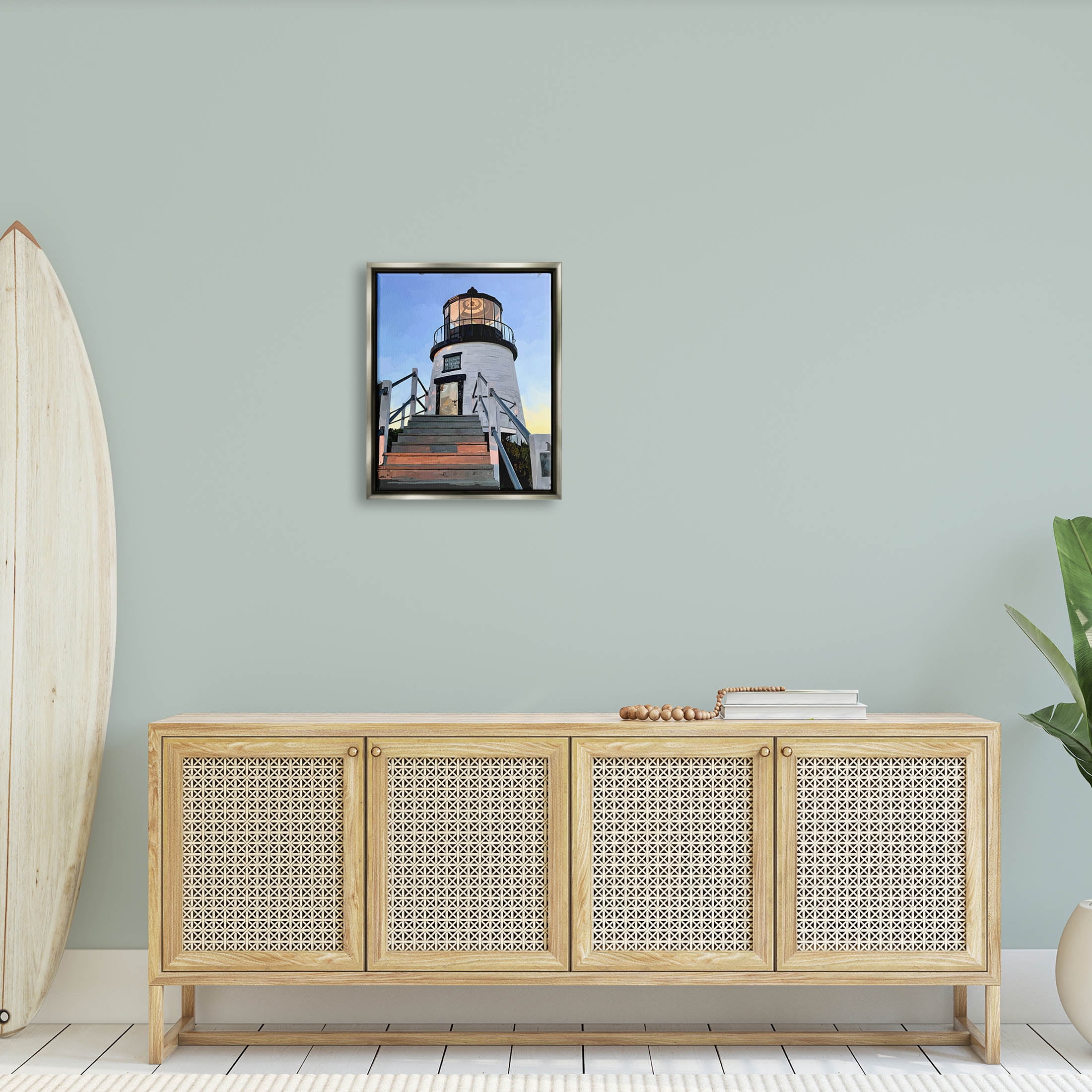 Coastal Lighthouse Beacon Coastal Graphic Art Luster Gray Framed Art Print Wall Art