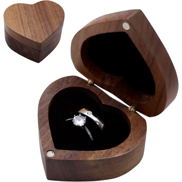 Caja de anillos ZHAOCHENG de madera de Nogal con Interior de Terciopelo Suave para Joyas