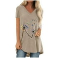 thumbnail image 1 of T-Shirt Long à Manches Courtes Col en V Imprimé Décontracté pour Femmes Grande Taille, 1 of 6