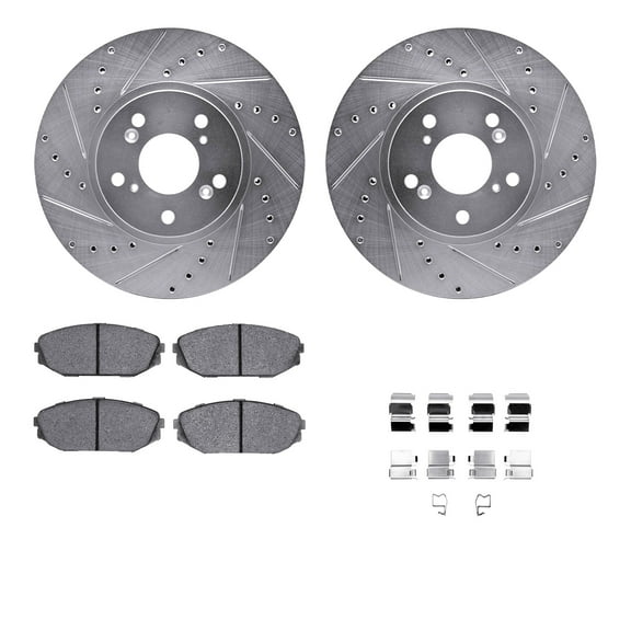 Dynamic Friction Company Front Brake Rotors-Drilled and Slotted-Silver with 5000 Advanced Brake Pads includes Hardware 7512-59058