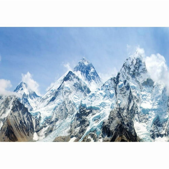 DORCEV 9x6ft Snow Mountain Scenery Backdrop - Cold Winter Snow-Covered Alpine Landscape - Blue Sky, High Peak, Ski Nature Travel Photo Studio Props