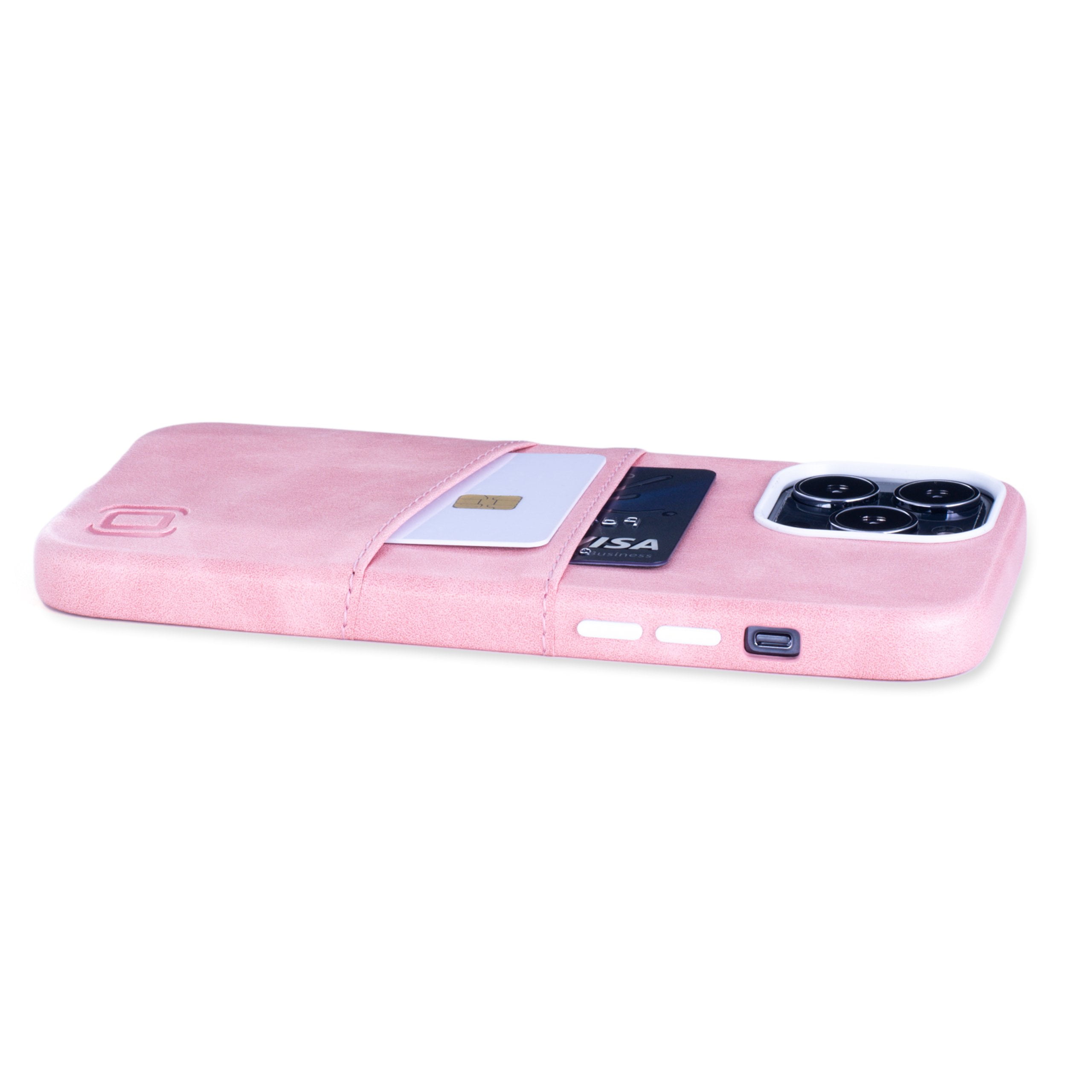 Dockem iPhone 13 Pro Max Exec M2 Wallet Case; Built-in Metal Plate, 2 Card Slots, Premium Synthetic Leather, Pink
