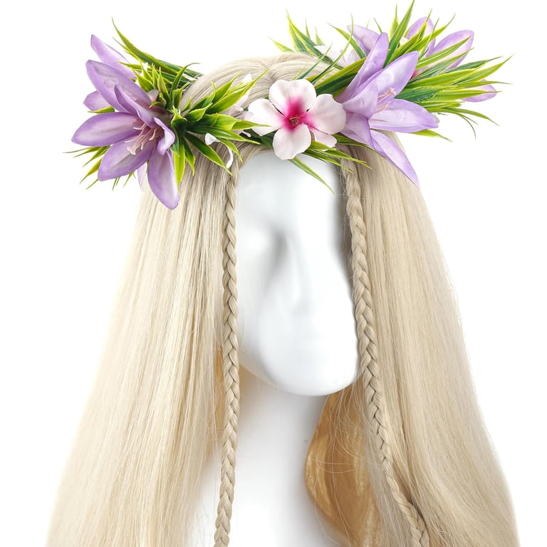 Hawaiian Flower Crown Set Tropical Floral Accessories for Party Beach Costume Amazon.com : KorViSHOW Hawaiian Flower Crown Set - 3 Pcs  main image 4