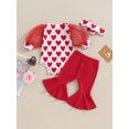 thumbnail image 4 of Bagilaanoe 3pcs Newborn Baby Girl Valentine’s Day Clothes Long Puff Sleeve Romper Tops + Flare Trousers + Headband 3M 6M 12M 18M Infant Pants Set, 4 of 9