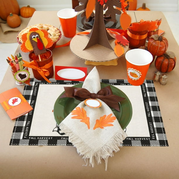 Pumpkin Fall Placemats 1 Piece 16.5x12.6 Inch Fall Thanksgiving Harvests Vintage Table Mats For Party Catering Decorations