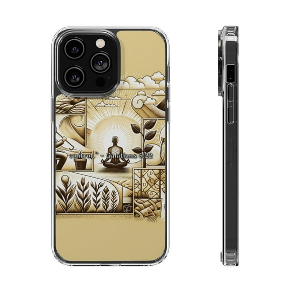 DistinctInk Hybrid (Acrylic / TPU) Clear Slim Fit Case for Apple iPhone 13 Pro MAX (6.7" Screen) - "Fruit of the Spirit: Galatians 5:22 - Summarizing Control"