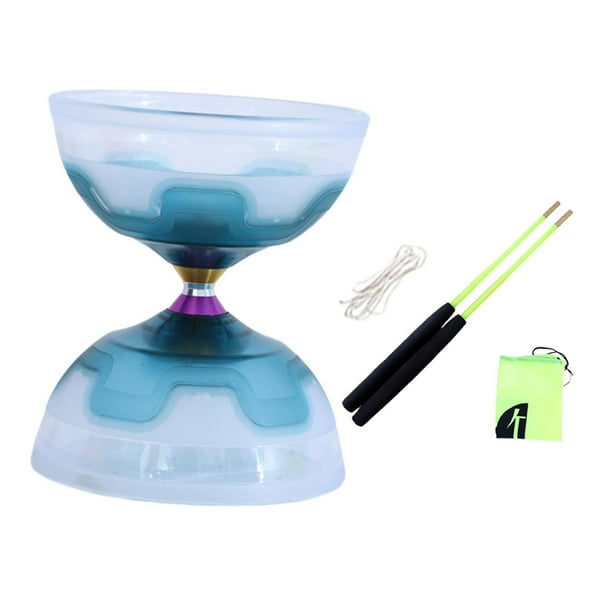 Juego de juguetes de Diabolo chino, Triple rodamiento portátil con palos de Diabolo y bolsa de cuerda, juguete de malabarismo, pelota de Diabolo para niños Azul
