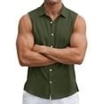 thumbnail image 4 of Inglocry Mens Button Down Summer Shirts Sleeveless Cotton Linen Beach Tank Top Basic Solid Work Dress Shirt Army Green S, 4 of 6