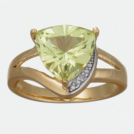 Diamond Accent Trillion-Cut Faux Peridot 14kt Gold over Sterling Silver Ring