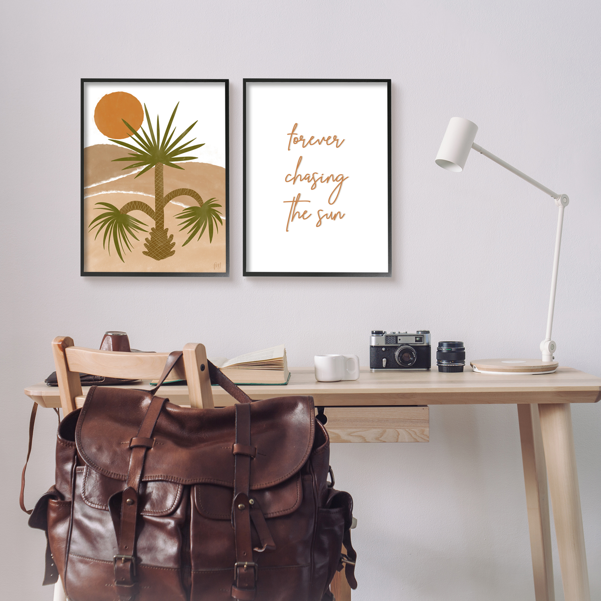 Stupell Indtries Forever Chasing the Sun Phrase Desert Palm Sun,16 x 20,Design by Birch&Ink