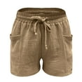 thumbnail image 4 of Audhol Drawstring Linen Shorts for Women, Women's Casual Solid Color Elastic Waist Cotton Linen Sports Shorts Buttocks Real Pocket Shorts Casual Linen Shorts Khaki 4XL, 4 of 10