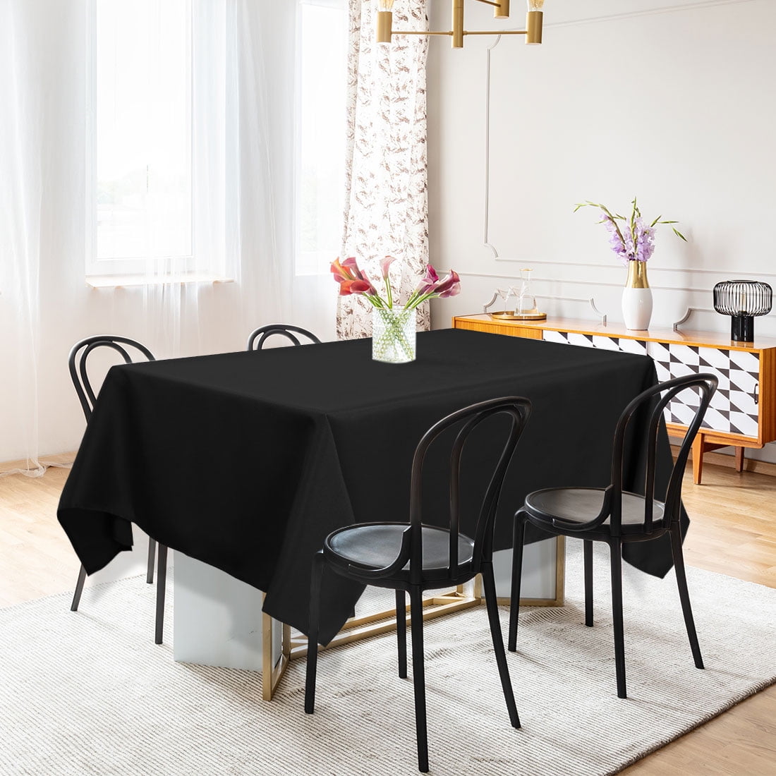 Unique Bargains Rectangle Tablecloth soft and comfortable Polyester Table Cover Black 60" x 104"