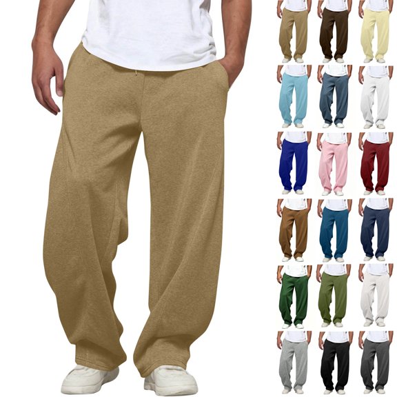 Wide Leg Sweatpants for Men Drawstring Elastic Waist Straight Leg Loose Fit Draped Casual Pants with Side Pockets for Workout