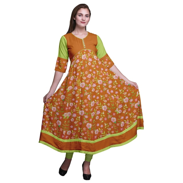 Bimba Kurti Long Imprimé pour Femmes Anarkali Robe Tunique Indienne Décontractée