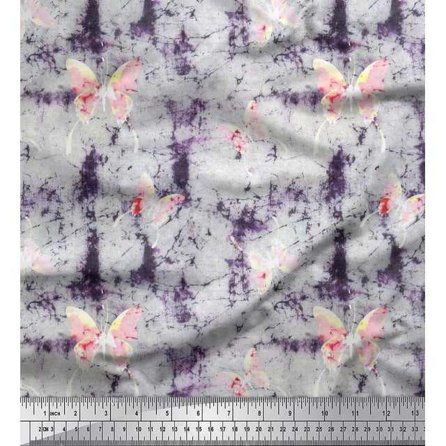 Soimoi Tissu en Coton Violet Canard Imprimé Insectes & Texture au Mètre 42 Pouces de Large
