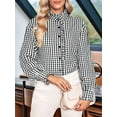 thumbnail image 6 of Women'S Plaid Ruffle V Neck Button Down Blouse Casual Long Sleeve Gingham Work Checkered Shirt Tops Black S, 6 of 8