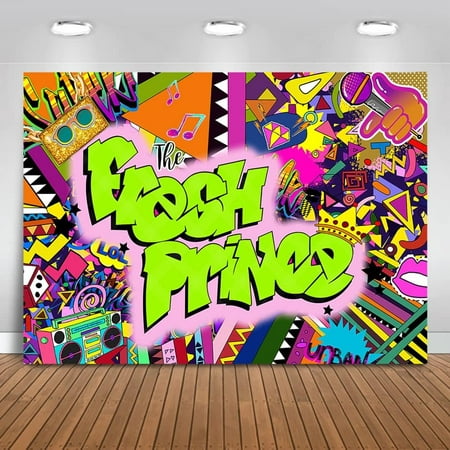Image of Fresh Prince Baby Shower Backdrop Hip Hop Graffiti Baby Shower Background 7X5ft Vinyl Retro Music Baby Shower Party Decoration Banner Photography Background