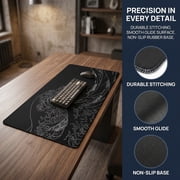 Large Japanese Sea Wave Mouse Pad, 31.5 x 11.8 Inch Extended Anime Gaming Desk Pad, Black Kanagawa Mat with Non-Slip Rubber Base, 3mm Thick Long Mousepad for Keyboard and Mouse