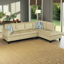 Hommoo Living Room Furniture Set, Microfiber Modern Sectional Sofa, L Shaped 4-Seat Couch Sofa for Home, Apartment, Dorm, 16'' Back Height, Beige(No Ottomans)