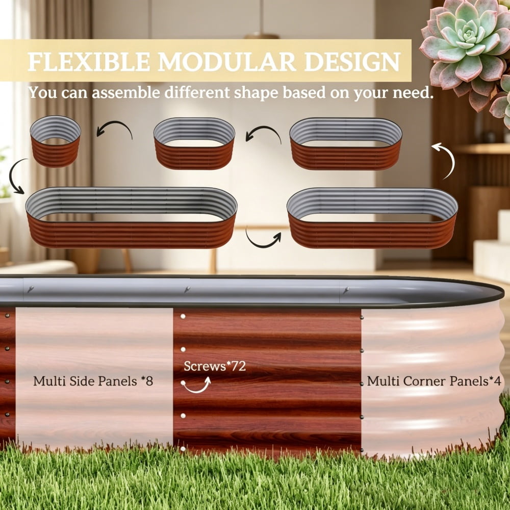 Brown 7-Drawer Raised Garden Bed, Galvanized Steel Planter with Modular Design, Easy Assembly for Outdoor Gardening