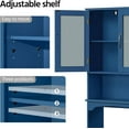 thumbnail image 6 of YYEAN  Over The Toilet Storage Cabinet, Free Standing Toilet Rack with Adjustable Shelves and Tempered Glass Doors for Bathroom Washroom, Navy Blue, 6 of 10