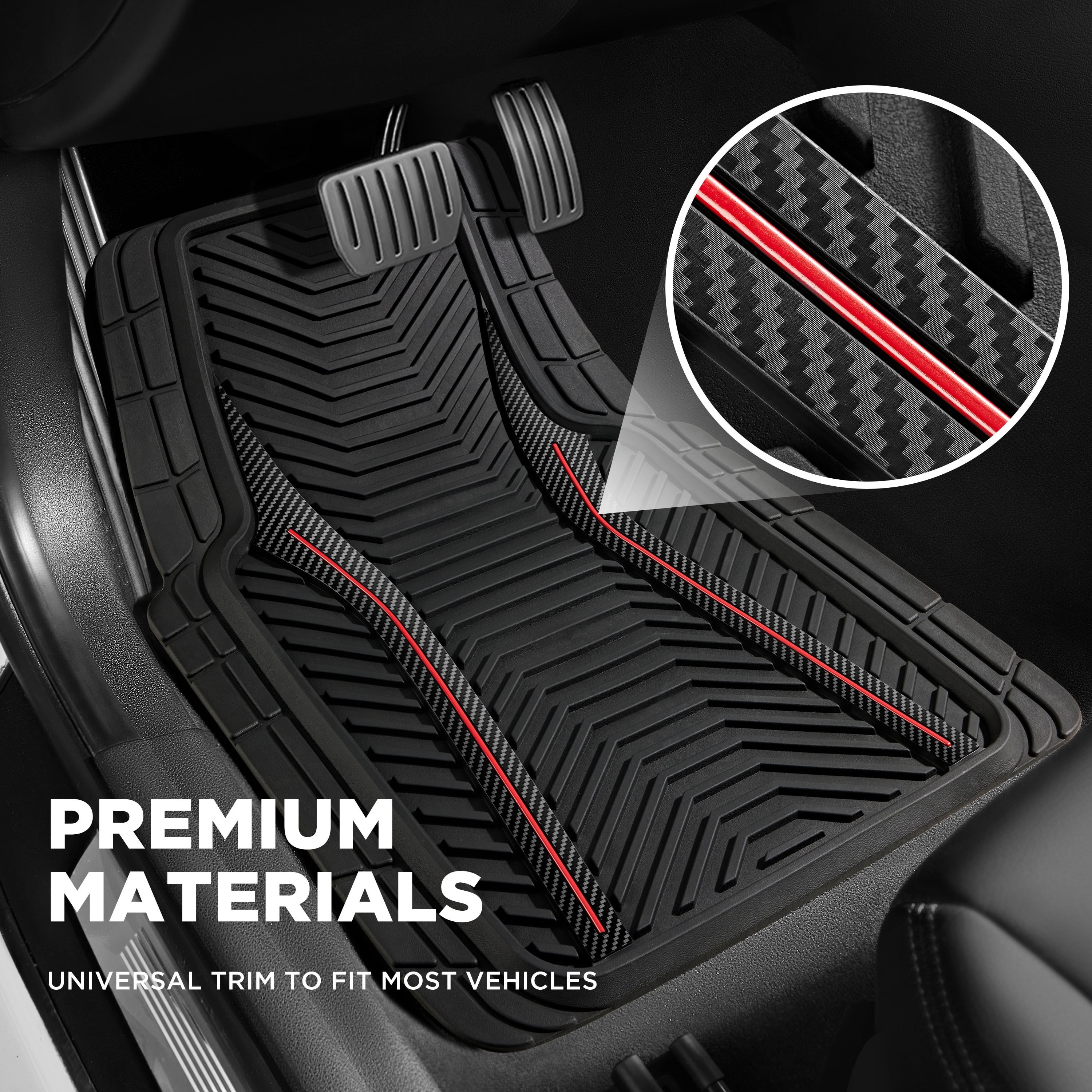 Auto Drive 4Piece Rubber Car Floor Mats Carbon Fiber Black - Universal Fit, 24WM17