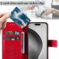 thumbnail image 3 of TECH CIRCLE for iPhone 16 Case 6.1" 2024, PU Leather Flip Wallet Case with Stand Function, Built-in Card Slots & Cash Pocket, Lightweight Protective Cute Flower Portable Handy Cover with Lanyard, Red, 3 of 8