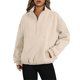 thumbnail image 1 of Women Long Sleeve Quarter Zip Sweatshirt Stand Collar Zipper Casual Loose Pullover Tops Cute Fall Clothes Streetwear light grey XXL, 1 of 4