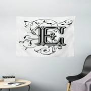 Letter E Tapestry, Capitalized E Alphabet Geometrical Design Lines Swirls Dark Color Spectrum, Wall Hanging for Bedroom Living Room Dorm Decor, 60W X 40L Inches, Black Grey White, by Ambesonne