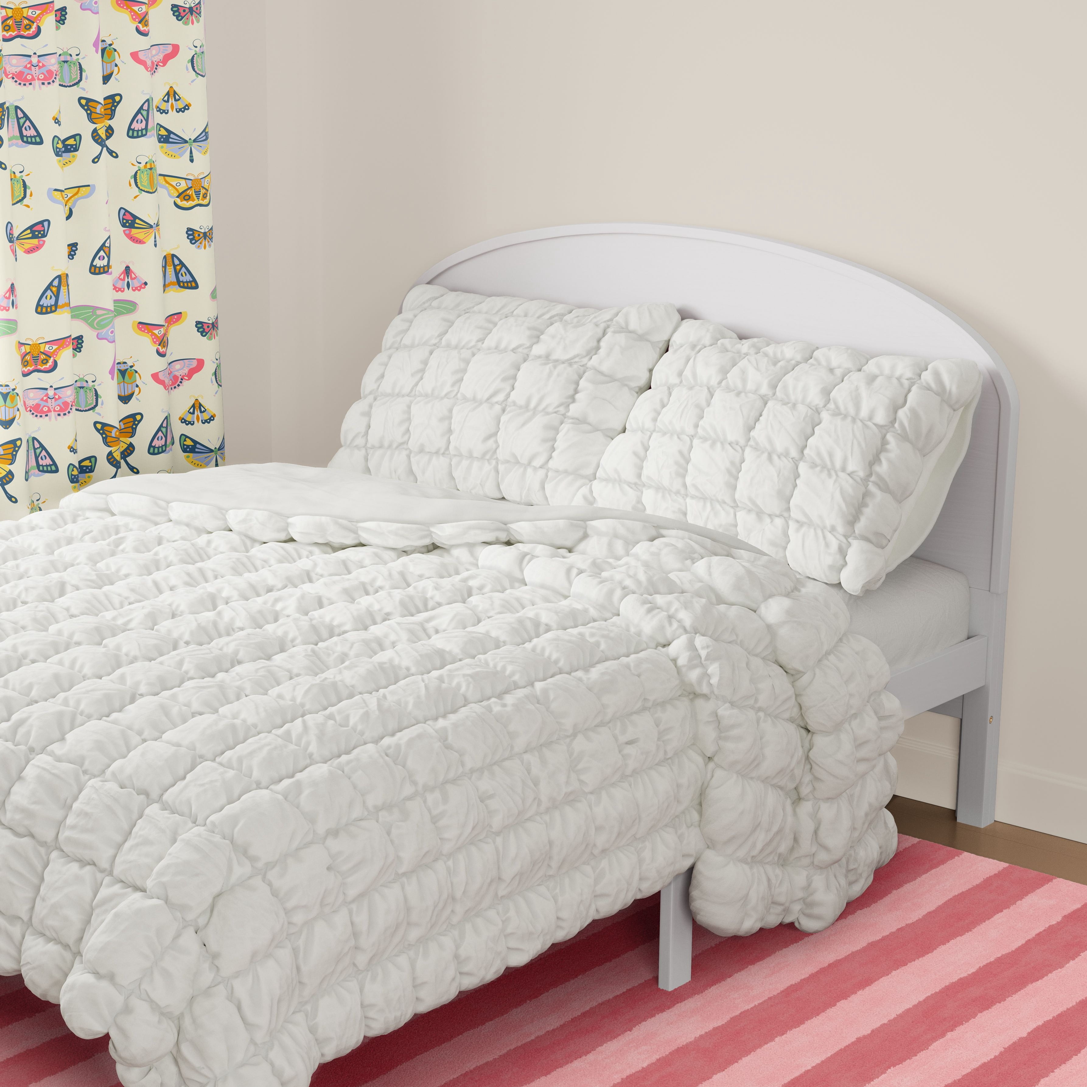 Mainstays Kids White Solid Puffy Comforter Set, Full/Queen, 3 Pieces