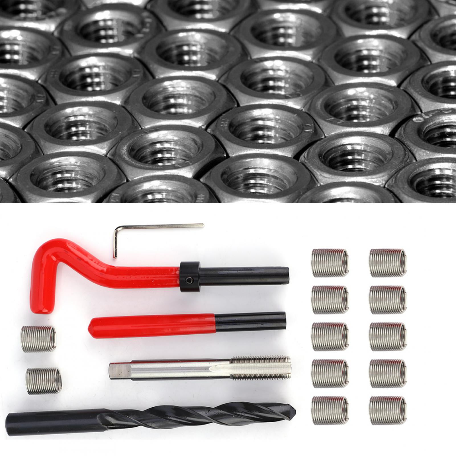 17Pcs Thread Repair Kit,M10x1.5 Stainless Steel Twisted Drill Tap Wrench Threaded Insert Tool,Metric-Imperial Units Conversion Helicoil Repair Kit 