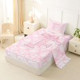 thumbnail image 2 of Manfei Pink Princess Bow Letter F Twin Sheet Sets for Girls, Boho Damask Flower Bedding, 3 Pieces, 2 of 5