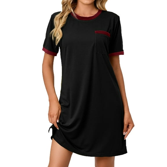 Dyegold Sundresses for Women Casual Beach - Sun Dresses Women Summer Casual Round Neck Short Sleeve Solid Color Loose Midi Sundress Plus Size Tshirt Party Dress
