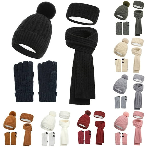 Women's Warm Fleece Winter - Women's Hat and Glove Set   Hats Gloves Scarves for Women European And Winter Knitted Warm Gloves Hats Scarves Three Piece Set With Thick Velvet And Hat Christmas Gift