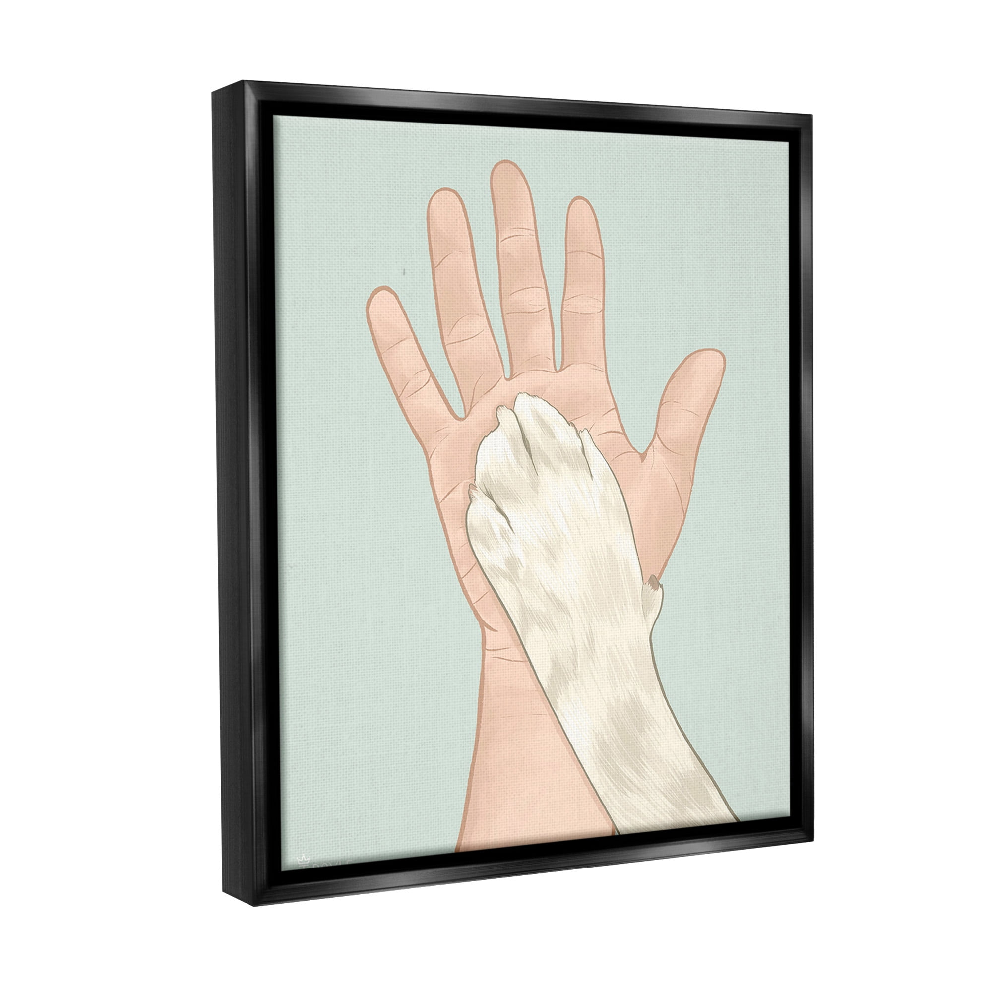 Stupell Industries Cat Paw High Five Animals & Insects Painting Black Floater Framed Canvas Art Print Wall Art, 17 x 21