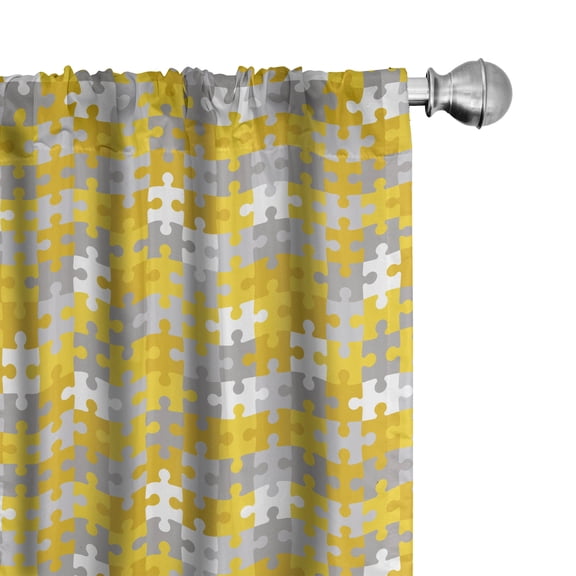 Ambesonne Abstract Window Curtains, Modern Game Pieces Print, Each 28" W x 84" L, Earth Yellow and Grey