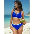 thumbnail image 2 of Sporty Swimsuits for Women Sets High Waisted Two Piece High Cut Bathing Suits Athletic Swimwear Royal Blue S, 2 of 5