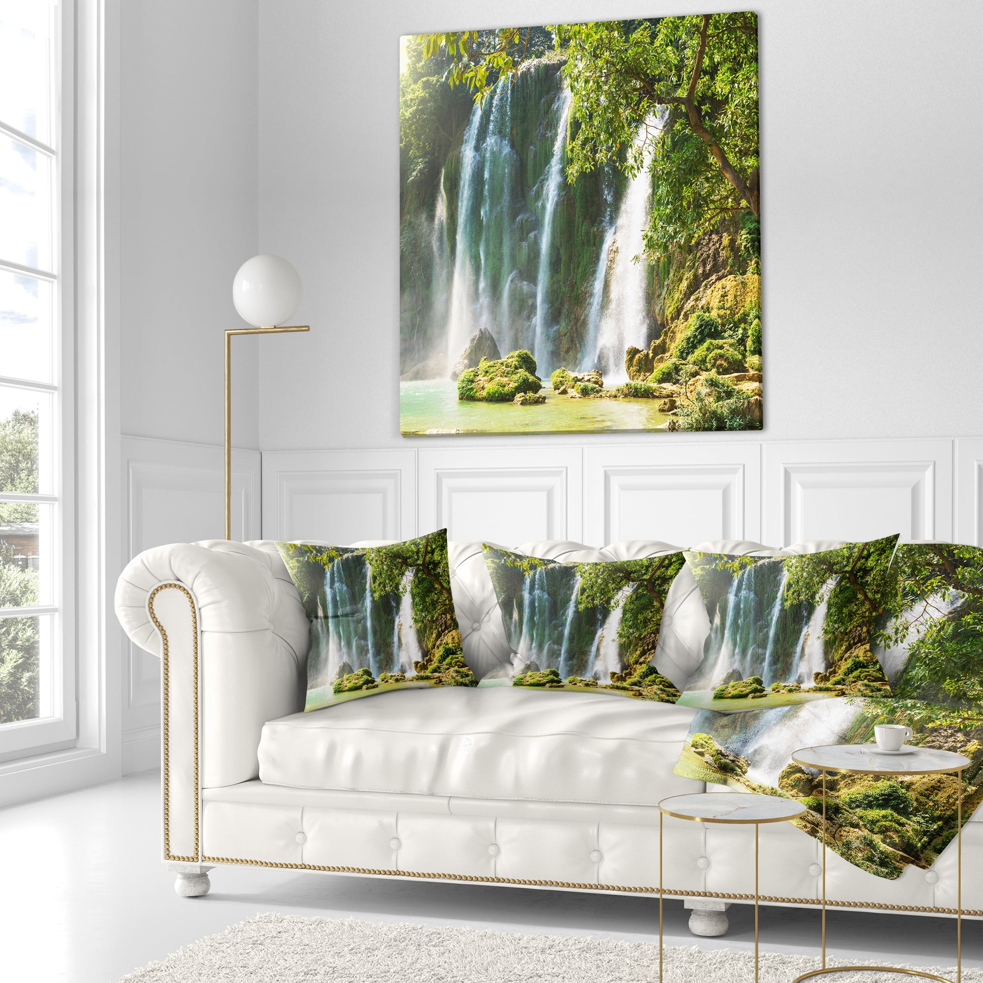 Designart Detian Waterfall in Vietnam - Landscape Printed Throw Pillow - 18x18