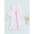 thumbnail image 2 of Suealasg Little Girl Swim Cover Up One-Piece Swimsuit Short Sleeve Zipper Rashguard Swimwear 1T 2T 3T 4T 5T 6T 7T 8T Kids Hooded Swimsuit Bathing Suit, 2 of 6