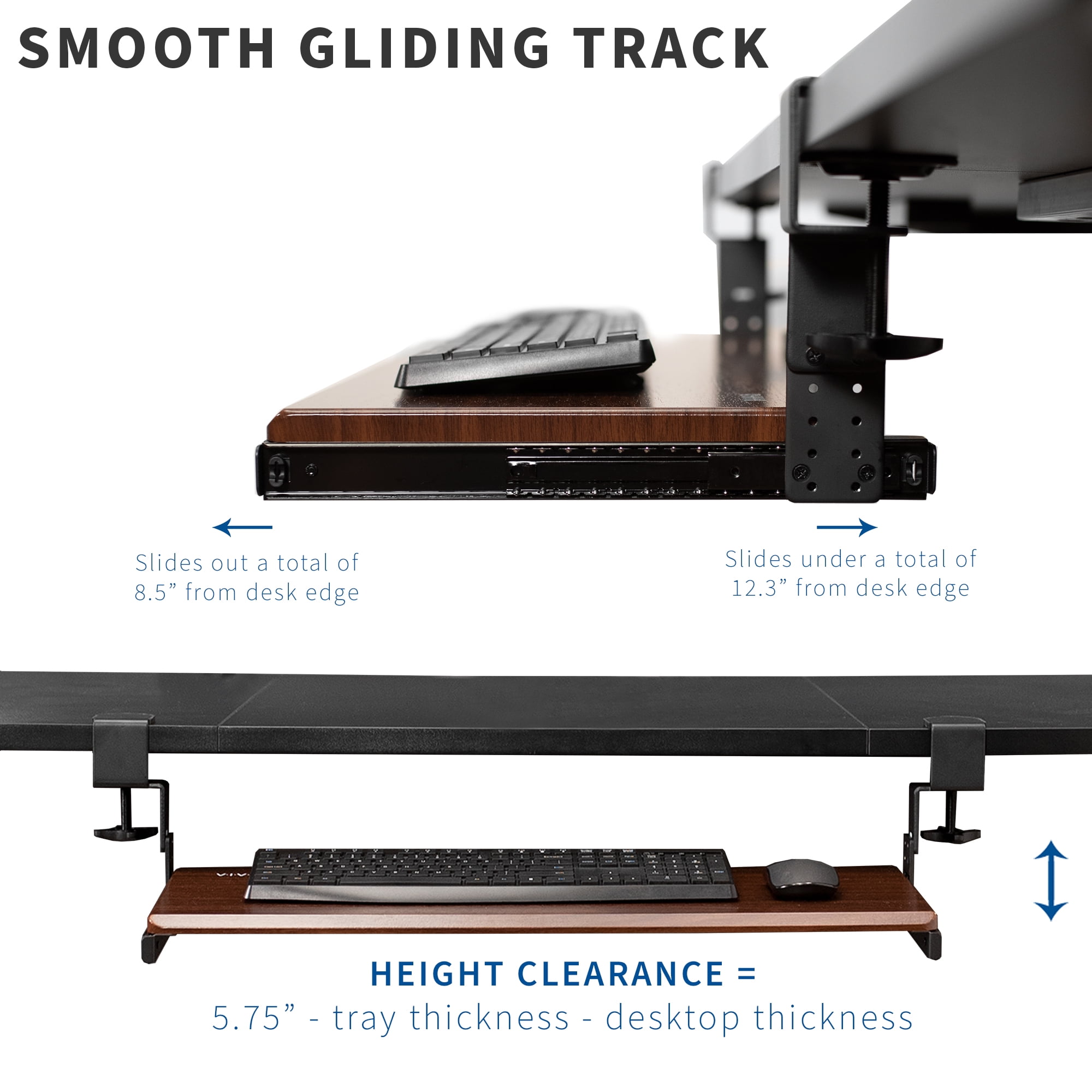 VIVO Height Adjustable Clamps & Rails for Custom Wood Keyboard Tray - Pack of 2