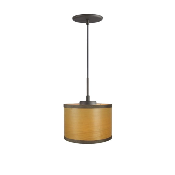 Woodbridge Lighting Drum 1-Light Wood Mini-Pendant in Bronze/Veneer Nougat