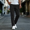 thumbnail image 5 of fatyb Mens Casual Pants Elastic Waist Drawstring Travel Pants Solid Color Lightweight Work Pants with Pockets, 5 of 7