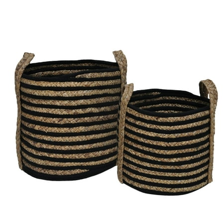 - Mainstays Round Stripe Cotton Rope and Seagrass Basket, Set of 2, Natural and Black
