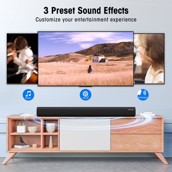34" 100W Sound Bar for TV with Bluetooth, ARC, Optical, AUX, 3 Audio Modes, Bass Adjustable, Wall Mountable Home Theater Sound System