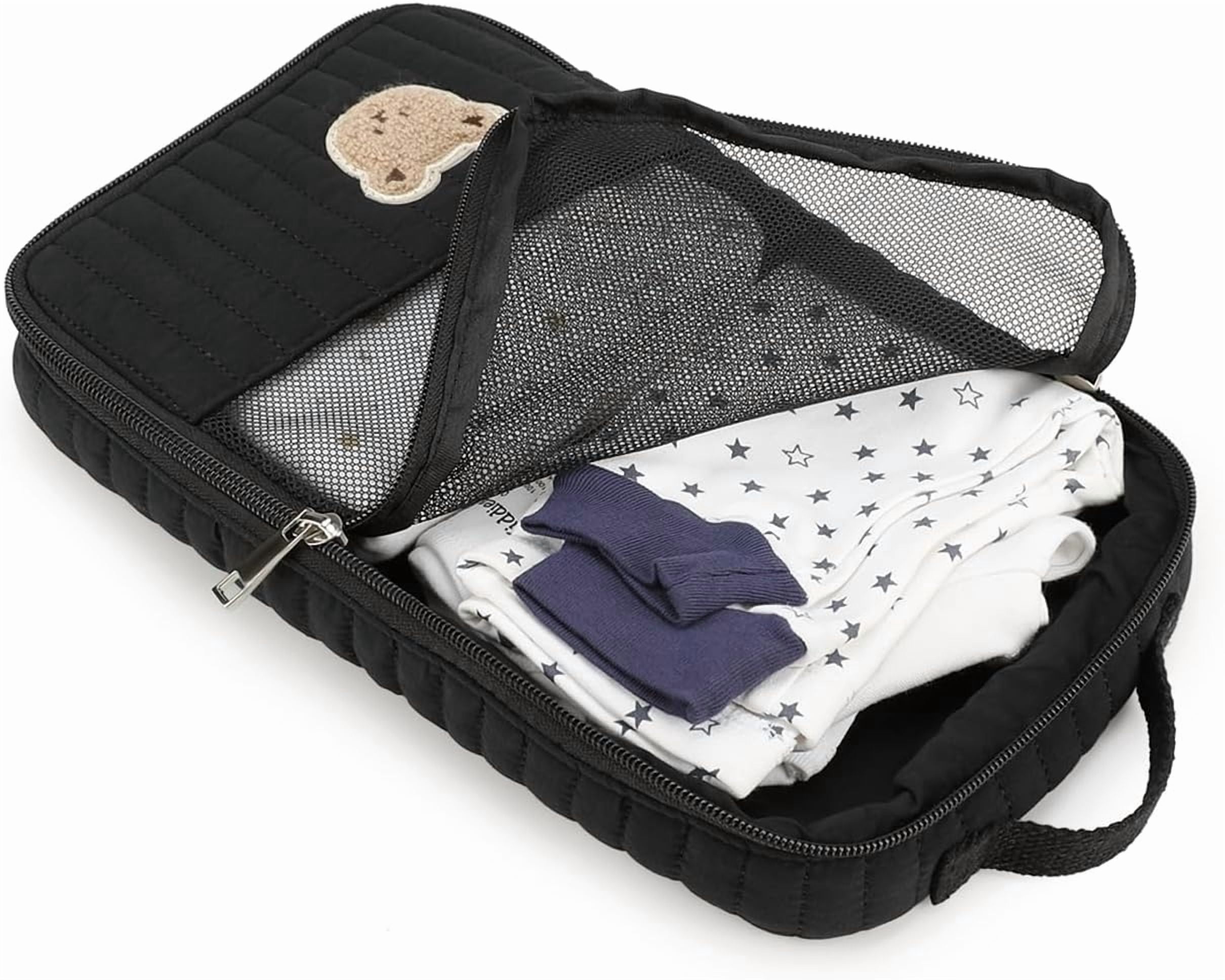 Baby Diaper Bag Organizer Pouches - 2 Pack Waterproof Pod Hanging Diaper Bag Cute Rabbit Bear Mesh Bag Reusable, Washable or Baby Cloth Diapers (Black)