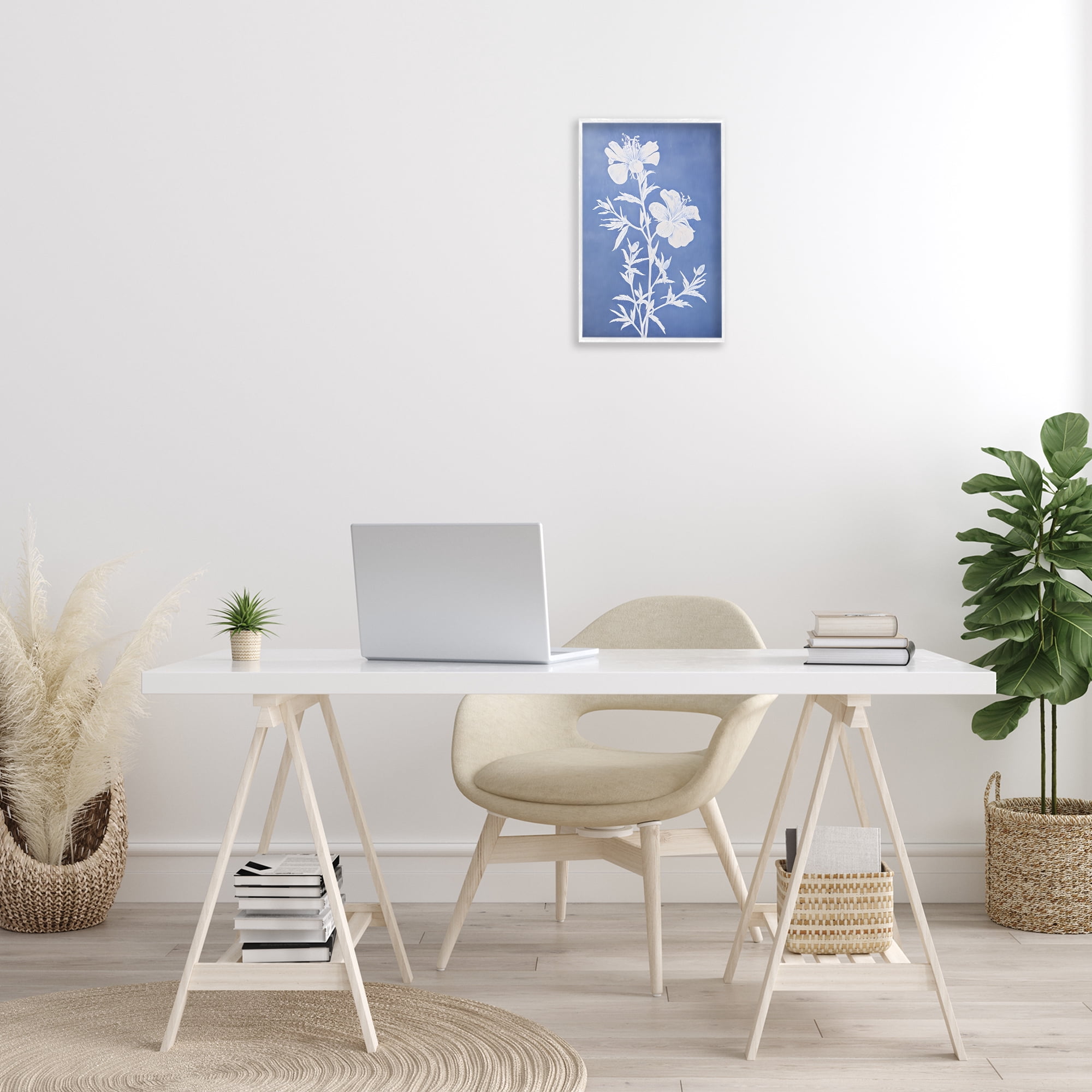 Stupell Industries Blue Cerulean Florals Botanical & Floral Painting White Framed Art Print Wall Art, 12 x 18