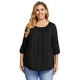 thumbnail image 5 of Women Plus Size Pleated Flowy Top 3/4 Roll Sleeve Casual Loose Blouse Round Neck Tunic Shirt Long Sleeve Black XL, 5 of 9