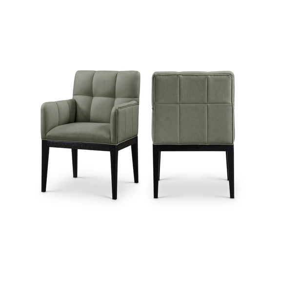 Meridian Furniture Adrian Green Vegan Leather Dining Arm Chair, Set of 2